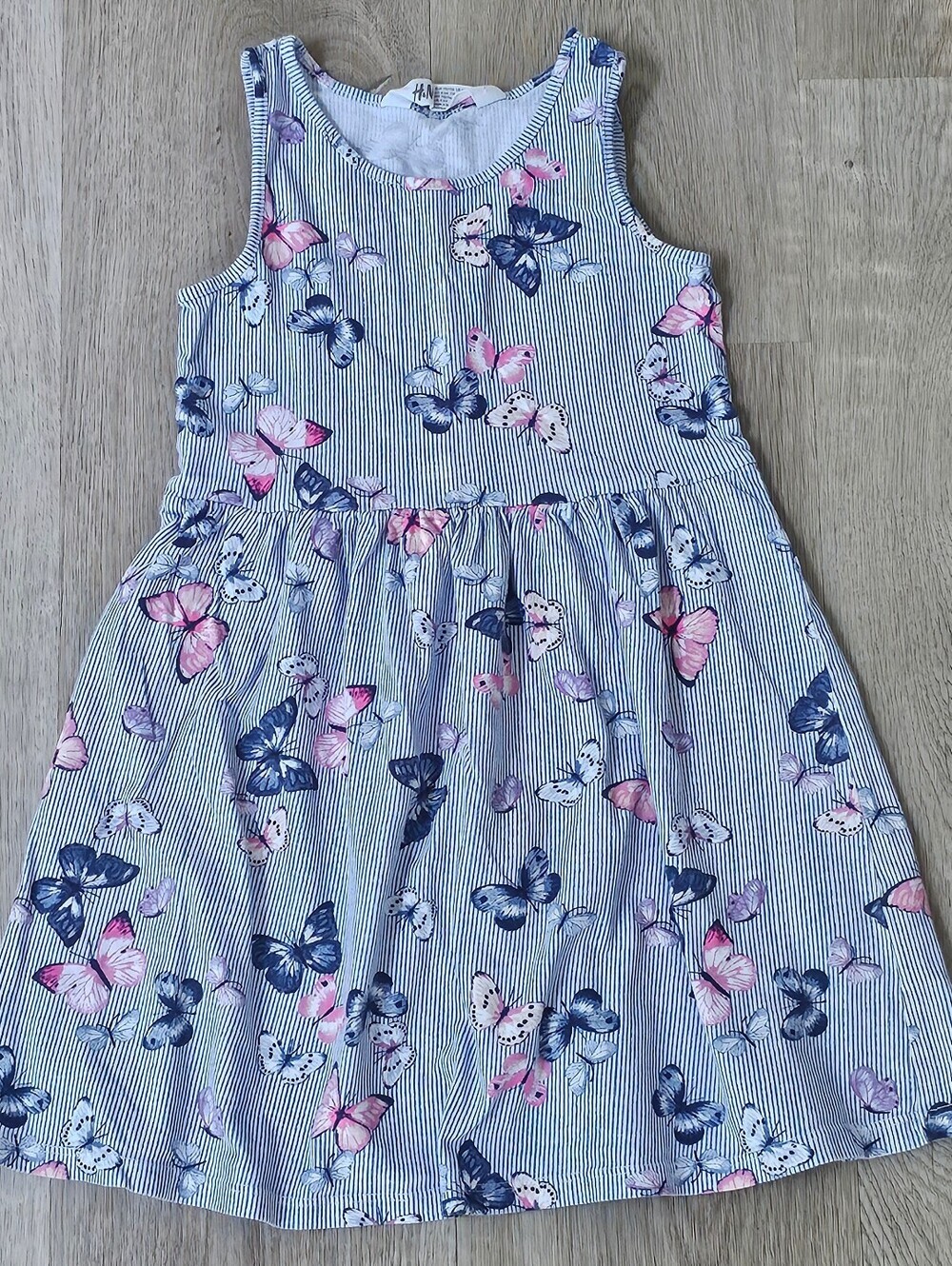 H&M Girls Butterfly Striped Sleeveless Dress Blue Pink Size 5T/6